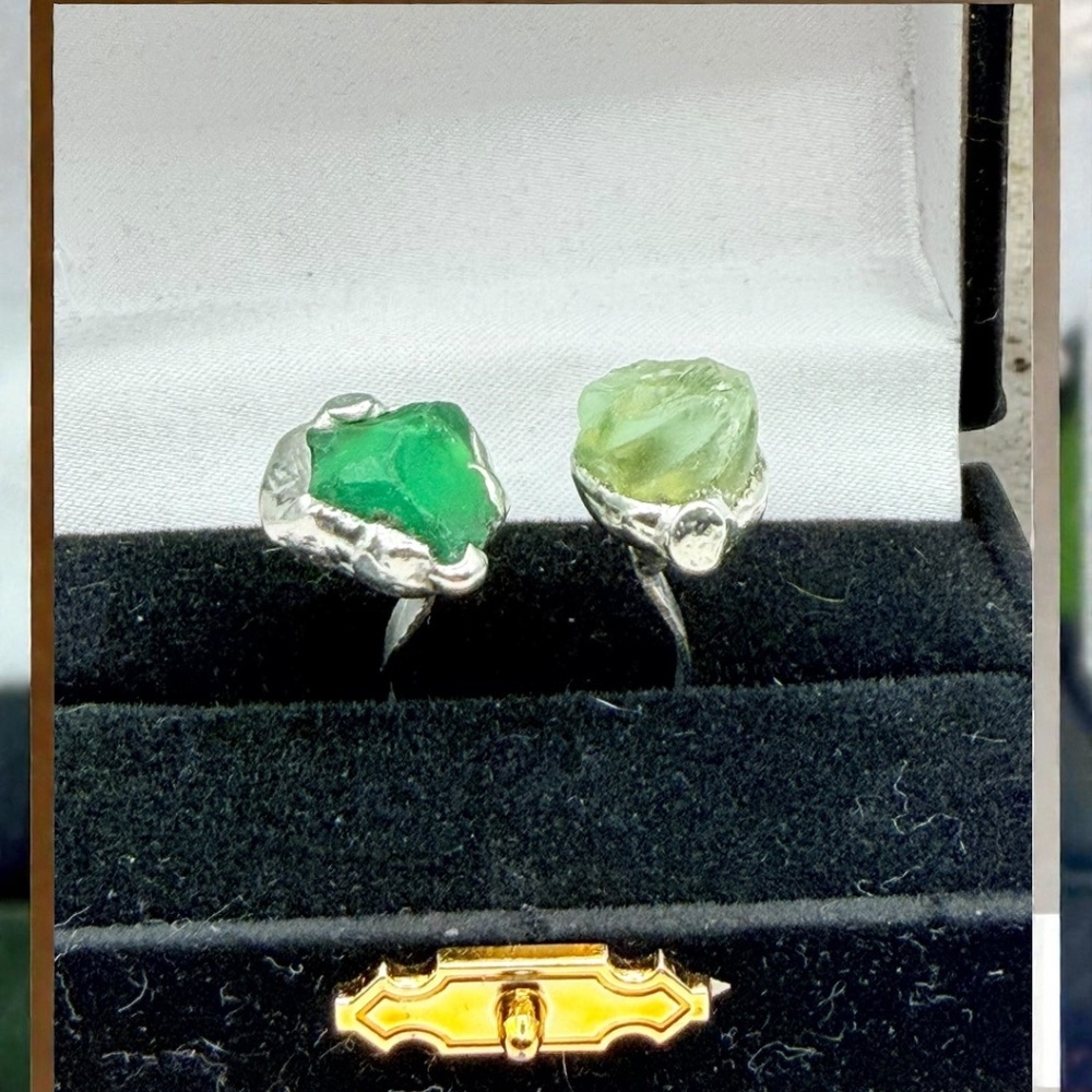 Sea Glass Balance Ring With Upcycled Silver Spoon Band Artisan Crafted Adjust. - Picture 9 of 15